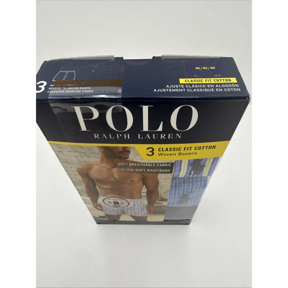 Polo Ralph Lauren Men's Woven Boxers 3 Pack Size M Cotton Plaid Stripe New